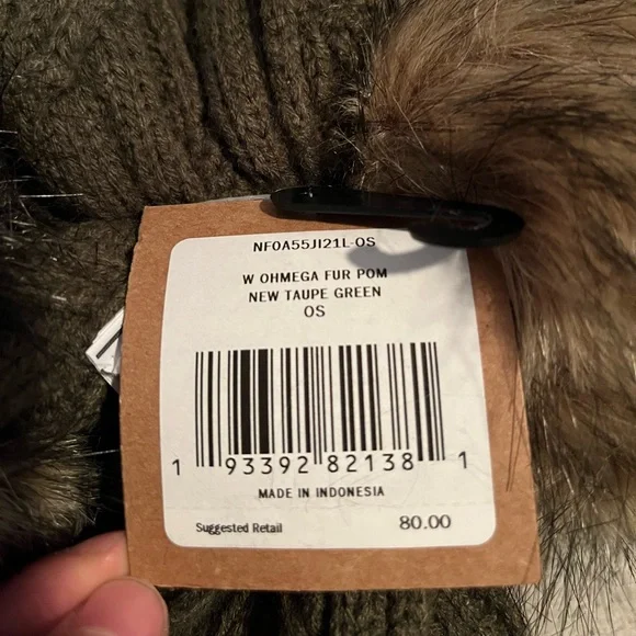 NWT NORTH FACE Green Oh Mega Fur Pom Scarf - Picture 2 of 2